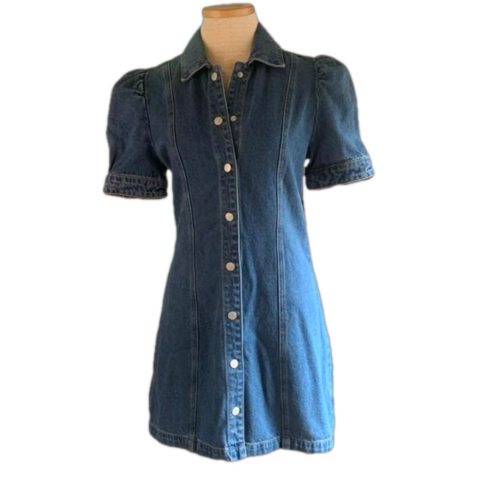BLANKNYC sz s denim dress with snap front and puffy sleeves